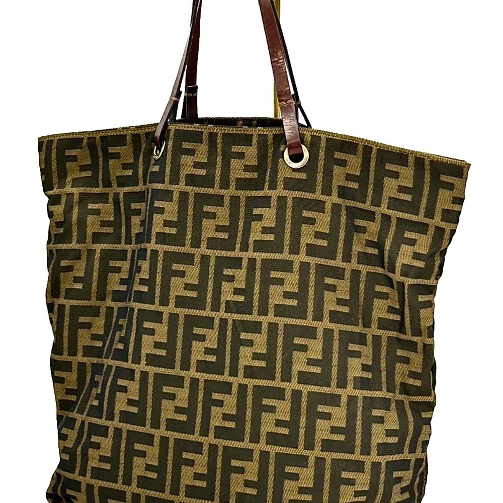Authentic FENDI Zucca Brown Canvas Leather Tote Bag Made In Italy 222826598098